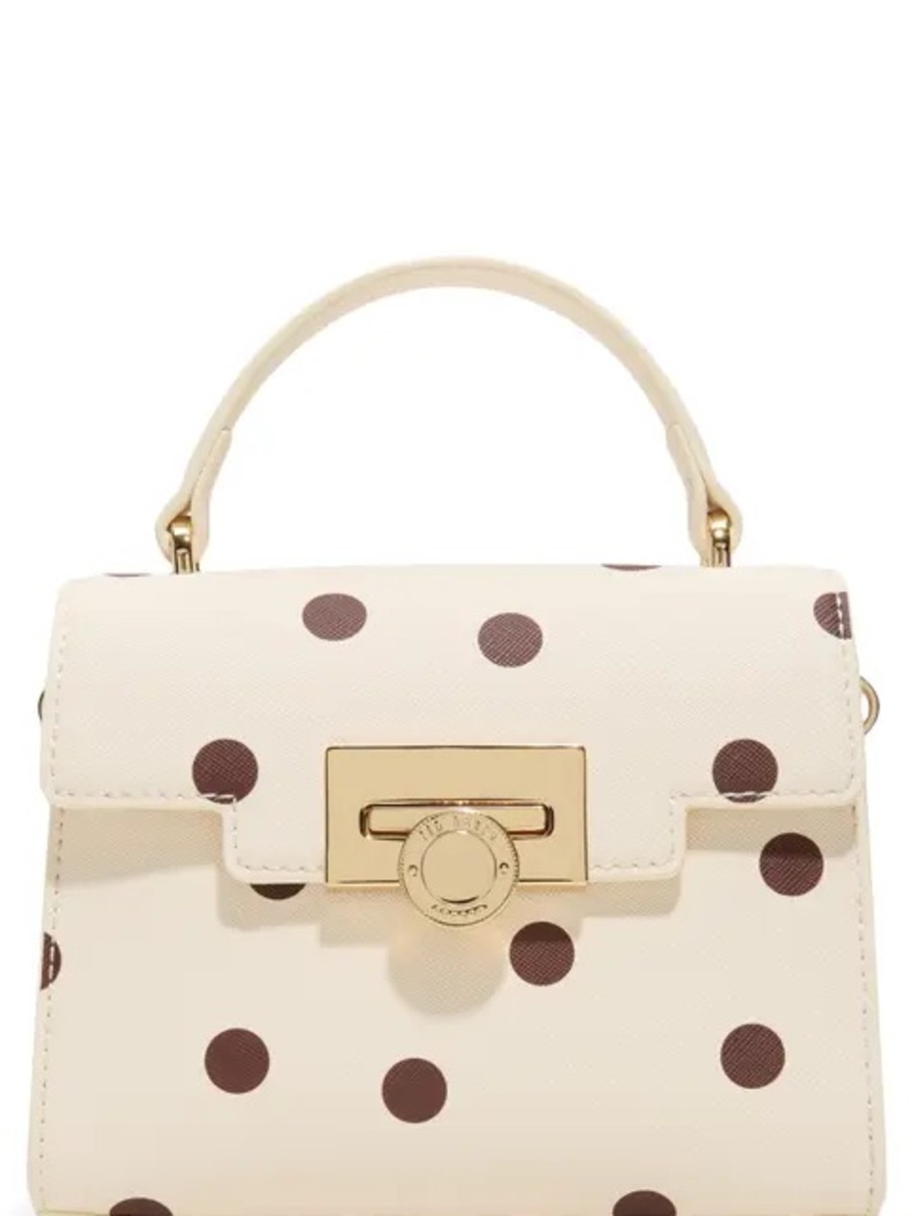 Ted Baker Cream Polka Dot Mini Top-Handle Bag with Gold Hardware